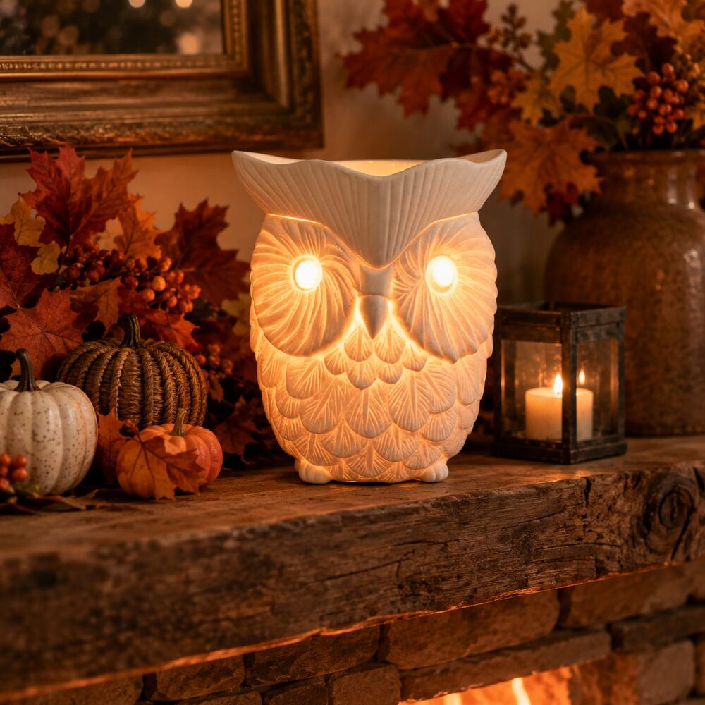 Scentsy Woot Owl Wax Warmer Full Size Matte White 3D Textured Ceramic